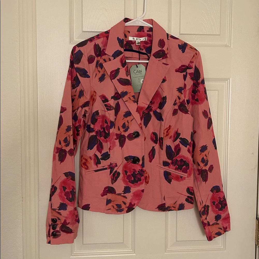CAbi Rose Pink Floral Notch-Lapel Blazer